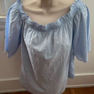 H&M baby blue 100% cotton popcorn bell sleeves blouse, size 6 bohemian sheer